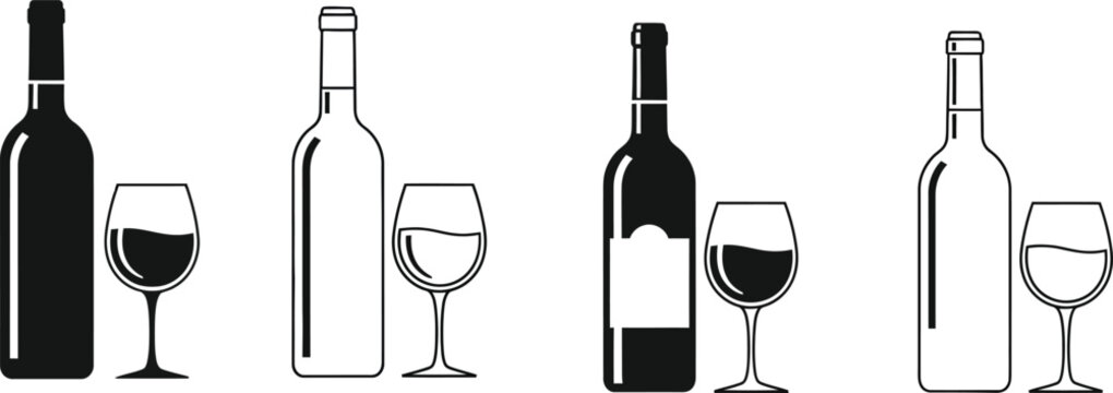 Minimalist wine bottles and glasses illustration conveys elegance for restaurant or bar design projects and promotional material