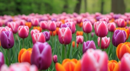 Obraz premium Vibrant Field of Blooming Tulips in Spring Garden