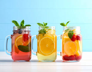 Refreshing Fruit Infused Water in Mason Jars with Mint and Citrus Slices