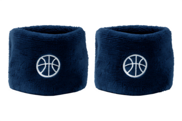 Navy blue wristbands with basketball symbol isolated on a transparent background