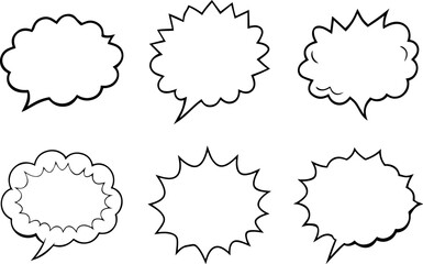 Set of Comic speech bubble black outline vector and illustration, coloring book page