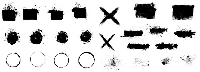Grunge Design Elements Circles and Banners Brush Stroke Vector Set