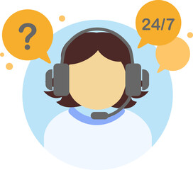 Female call centre operator, customer care, service, contact icon vector