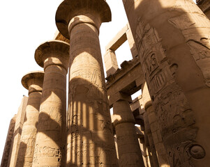 Karnak Temple, Colossal sculptures of ancient Egypt in the Nile Valley in Luxor, Embossed...