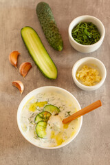 Tzatziki with cucumber salad and toasted bread - Greek yogurt dip