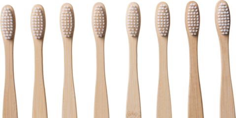 Set of ECO friendly wooden bamboo toothbrushes. Save the planet or NO plastic concept. Isolated on white background.