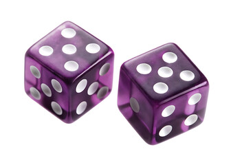 Purple dice showing four and five isolated on a transparent background translucent dice