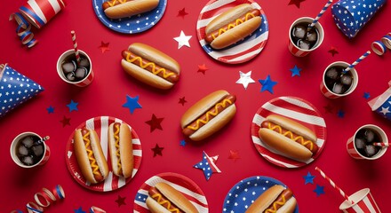 Festive Hot Dogs and Drinks Celebration with Patriotic Star Decorations