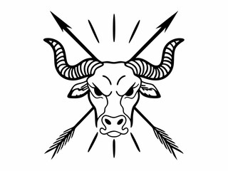 Contemporary Bull Head Icon Aggressive Expression Horns Curle Vector Art