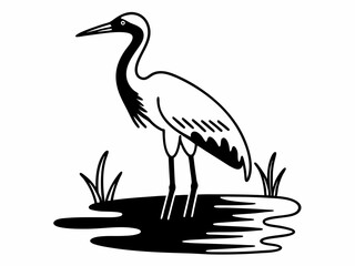Contemporary Crane Icon Standing In Shallow Water Long Neck An Vector Illustration
