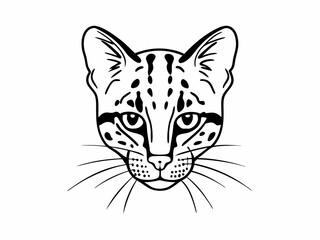 Detailed Ocelot Face Icon With Sharp Eyes And Spotted Fur Vector Illustration