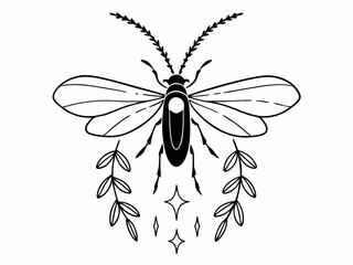 Minimalist Firefly Icon With Glowing Abdomen Soft Yellow Lig Line Art Design