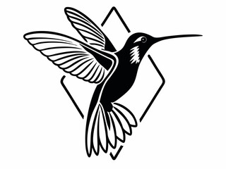 Modern Hummingbird In Flight Icon Black Silhouette Wing Line Art Design
