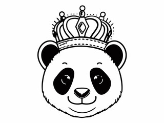 Sophisticated Cute Panda Face Icon Wearing A Golden Crown Flat Vector Art