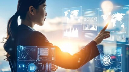 Businesswoman interacting with digital interface - Powered by Adobe