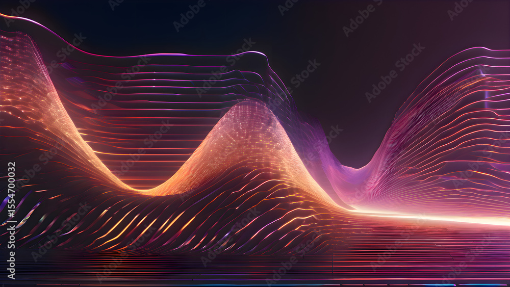 Poster abstract image of a wave of light in the dark, shown with digital effects and glowing elements in a 