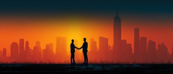 Partnership and recognition objectives in business context urban skyline digital artwork sunset view