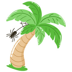 Cartoon Palm Tree with Spider Illustration