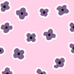 Pretty Purple Flowers on Pink Background Seamless Pattern Illustration