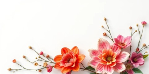 Naklejka premium Blank white page adorned with delicate watercolor flower details, creating a soft, elegant background, aesthetic, design