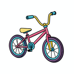 Pink bicycle with yellow handlebars and blue grips bike transportation