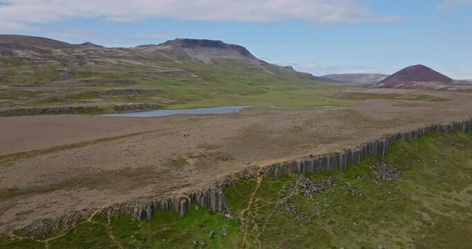 Gerduberg basalt cliff island aerial shot cinematic ProRes 25p