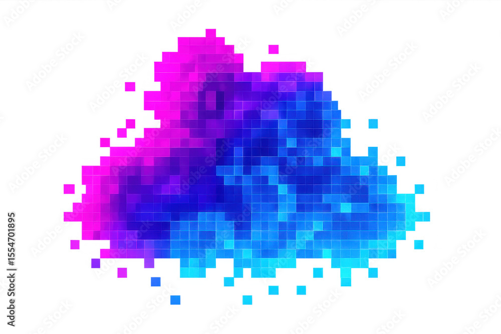 Aufkleber pixelated purple-blue cloud pattern visualizing digital data streaming, network connectivity, and cl