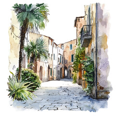 watercolor of Historic Urban Landscapes, vector, isolated on a white background.