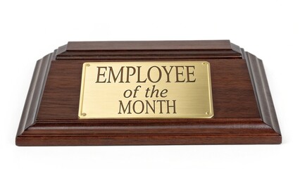 employee of the month old wooden sign isolated on white