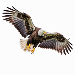Obraz premium Majestic Eagle in Flight: A symbol of freedom and power, a bald eagle soars through the air. its wings spread wide against a clear sky, showcasing its impressive size and elegant form.