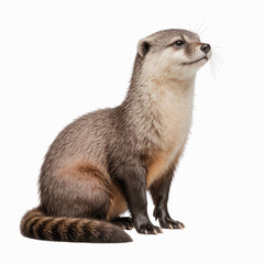Fototapeta premium Elegant Otter Portrait: An otter sits gracefully, captured in a studio portrait. The otter's sleek fur and expressive eyes exude a sense of calm contemplation. The background is plain.