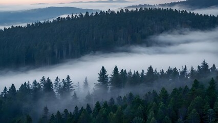 mystical forest landscape in fog