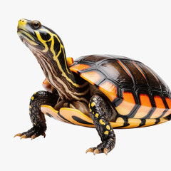 Obraz premium Turtle Portrait: A vibrant, close-up studio shot showcases a beautifully patterned turtle, its scales gleaming with rich colors and intricate designs.