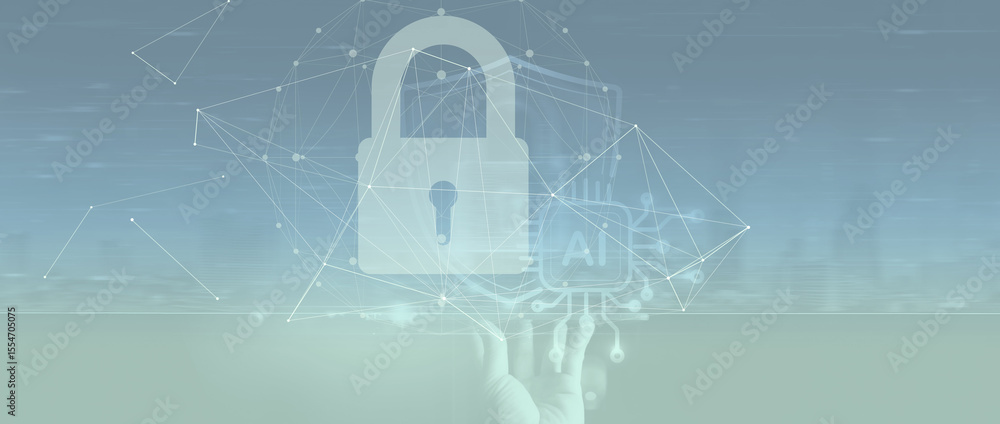 Aufkleber ai cybersecurity concept with digital lock and network connections