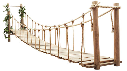 Naklejka premium Wooden rope suspension bridge jungle vines isolated on a transparent background wooden bridge