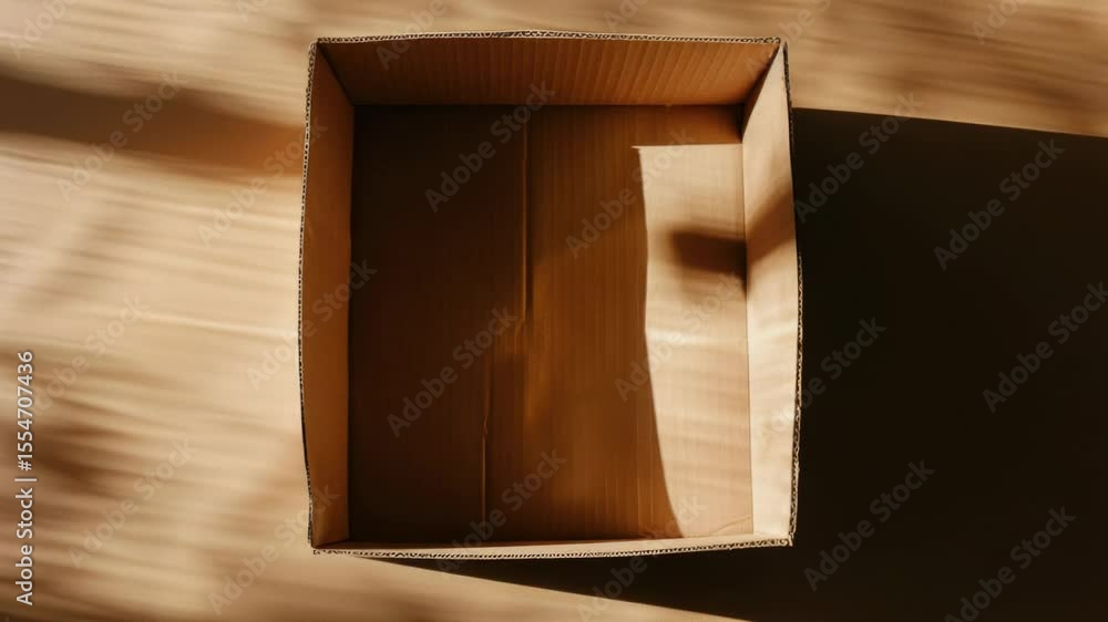 Poster a simple cardboard box sits on top of a wooden floor, ready for use or storage