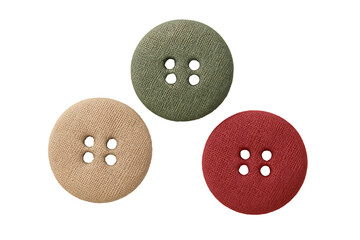 Fabric texture sewing buttons set isolated on transparent background