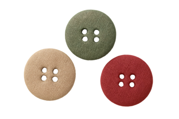 Fabric texture sewing buttons set isolated on transparent background