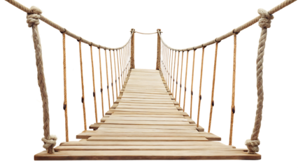 Wooden rope suspension bridge pathway isolated on a transparent background natural