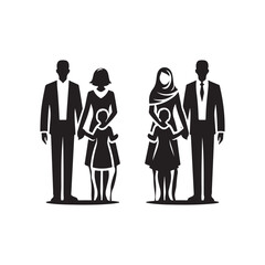 families together vector silhouette clip art logo design illustration. family pose collections.