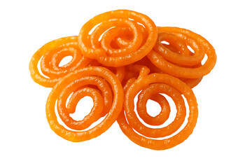 Indian sweet jalebi spiral pieces isolated on transparent background