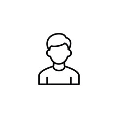 A simple line art icon depicting a male profile. Minimalist design.