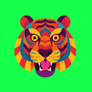 Colorful geometric tiger illustration animation, transparent 4K video, green screen