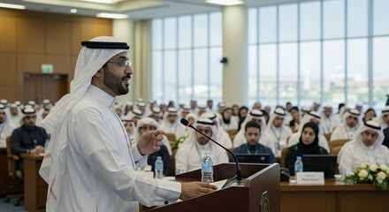 Emirati Speaker Addresses Attentive Audience at Conference