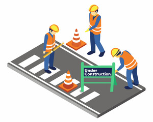 Technician performing routine mechanical maintenance on an industrial conveyor belt in an isometric layout.