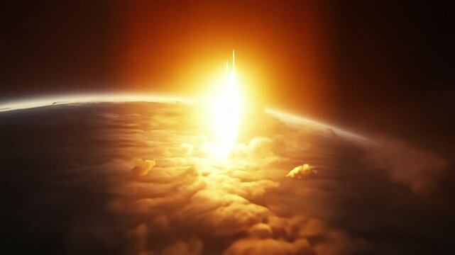 Nuclear Weapons Fired Simultaneously from Multiple Locations. Nuclear War Related Concept.