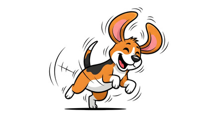 Cartoon dog running with floppy ears bouncing, expressing happiness and joy.