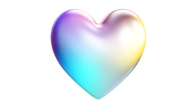 Iridescent pride heart emoji aesthetic trendy colorful pastel rainbow gradient pulsing, transforming colors seamlessly cut out isolated over clean white surface. romantic clip art element.