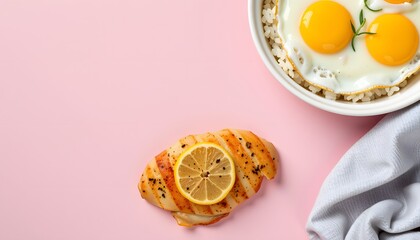 Sizzling crisp lemonpepper chicken bright kitchen food photography minimalist style top-down view culinary art