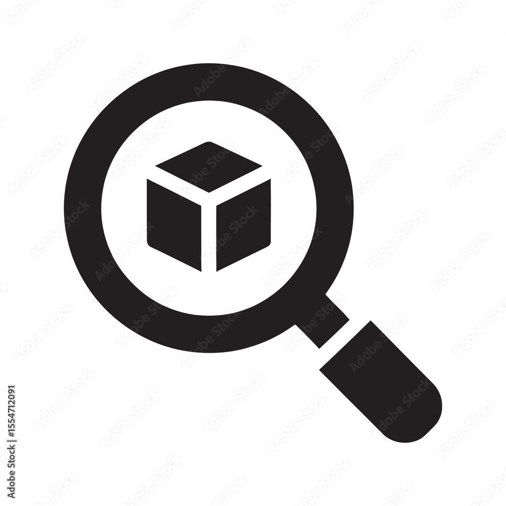 Poster package tracking search icon with magnifying glass for order status inspection and inventory managem